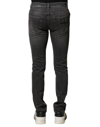 Dolce &amp; Gabbana – Schwarze, verwaschene, zerfetzte Slim-Fit-Jeans