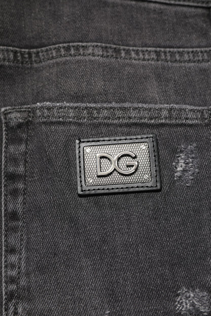 Dolce &amp; Gabbana – Schwarze, verwaschene, zerfetzte Slim-Fit-Jeans