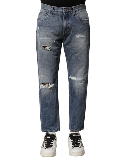Dolce &amp; Gabbana – Blau verwaschene, zerfetzte Jeans im Straight Fit