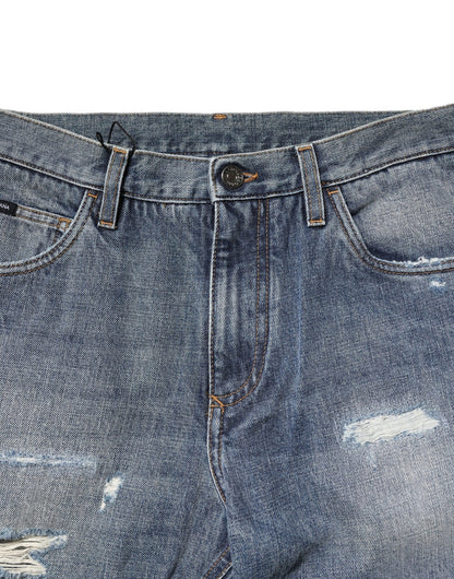 Dolce &amp; Gabbana – Blau verwaschene, zerfetzte Jeans im Straight Fit