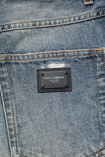 Dolce &amp; Gabbana – Blau verwaschene, zerfetzte Jeans im Straight Fit