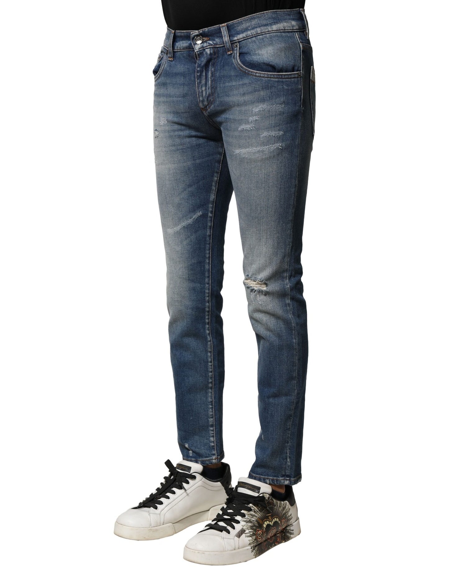 Dolce &amp; Gabbana Blaue Slim Fit-Jeans aus gewaschener Baumwolle für Herren
