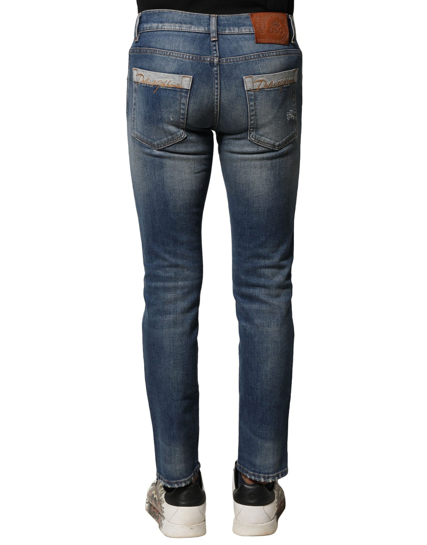 Dolce &amp; Gabbana Blaue Slim Fit-Jeans aus gewaschener Baumwolle für Herren