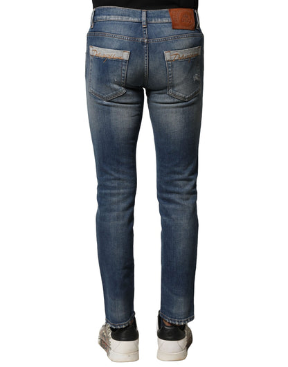 Dolce &amp; Gabbana Blaue Slim Fit-Jeans aus gewaschener Baumwolle für Herren