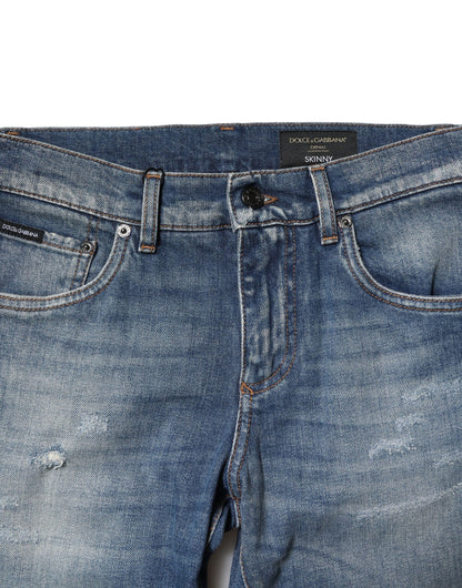 Dolce &amp; Gabbana Blaue Slim Fit-Jeans aus gewaschener Baumwolle für Herren