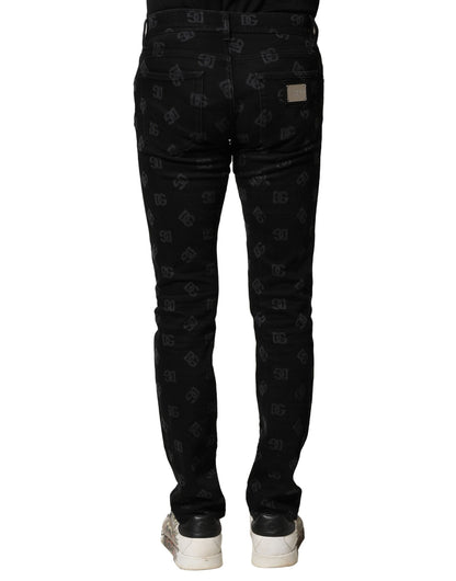 Dolce & Gabbana Black Cotton DG Logo Skinny Men Denim Jeans