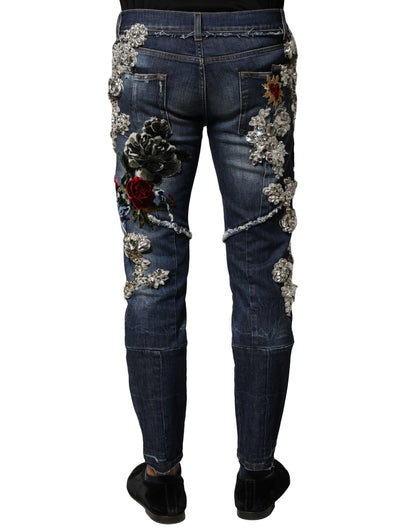 Dolce &amp; Gabbana – Blaue Jeans aus Baumwoll-Denim mit Strassverzierung