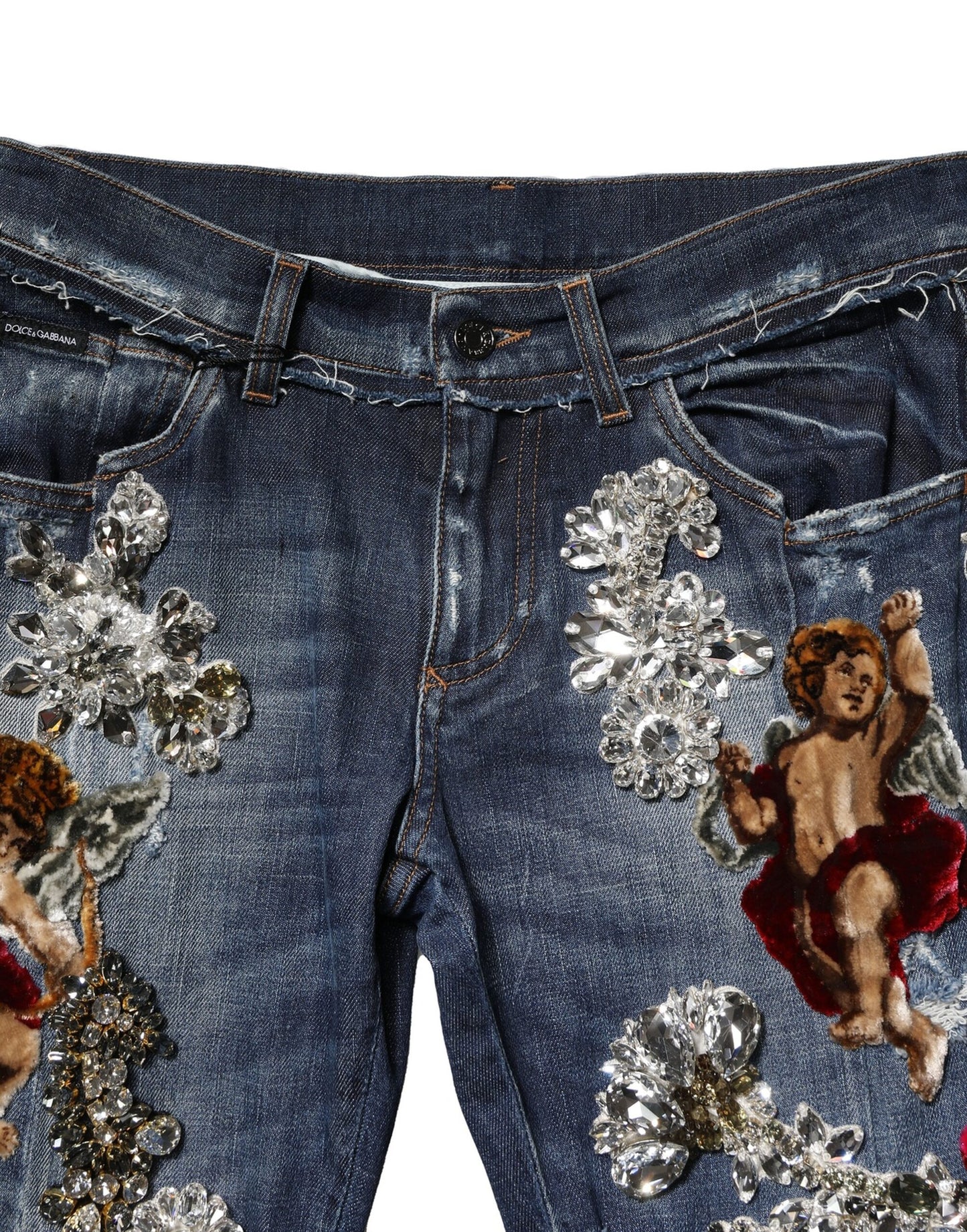 Dolce &amp; Gabbana – Blaue Jeans aus Baumwoll-Denim mit Strassverzierung
