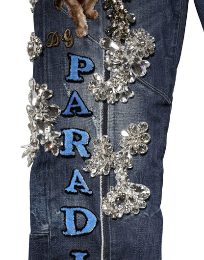 Dolce &amp; Gabbana – Blaue Jeans aus Baumwoll-Denim mit Strassverzierung