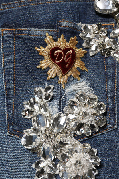 Dolce & Gabbana Blue Cotton Rhinestone Embellish Denim Jeans