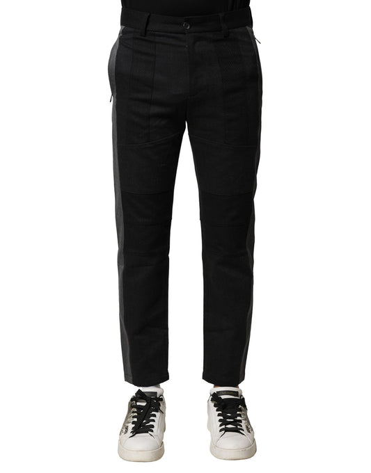 Dolce & Gabbana Black Gray Cotton Tapered Men Pants