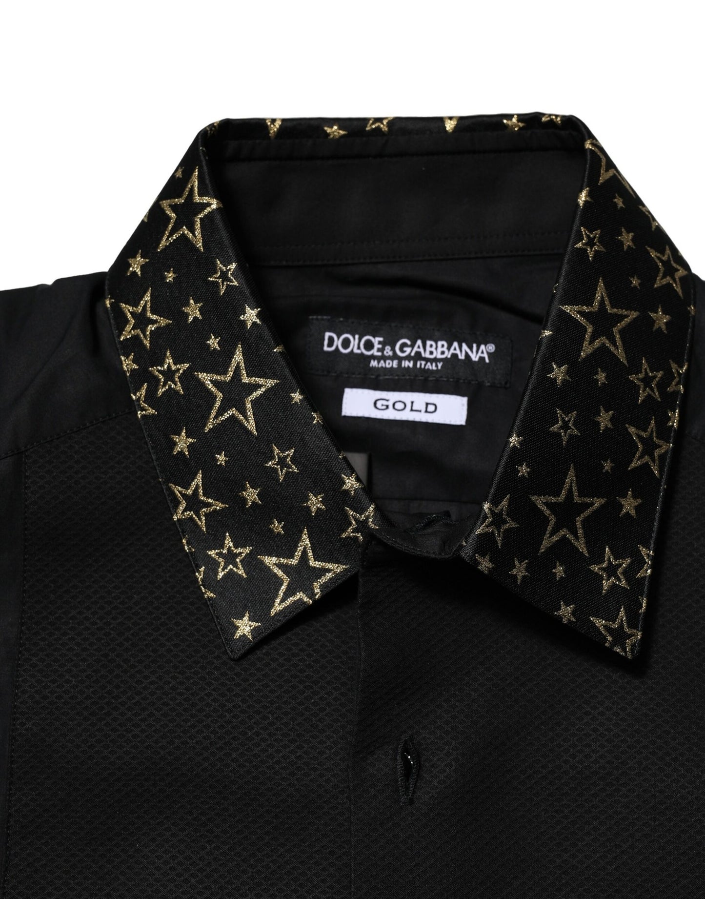 Dolce &amp; Gabbana – Schwarzes, langärmliges Hemd aus Baumwolle in Gold