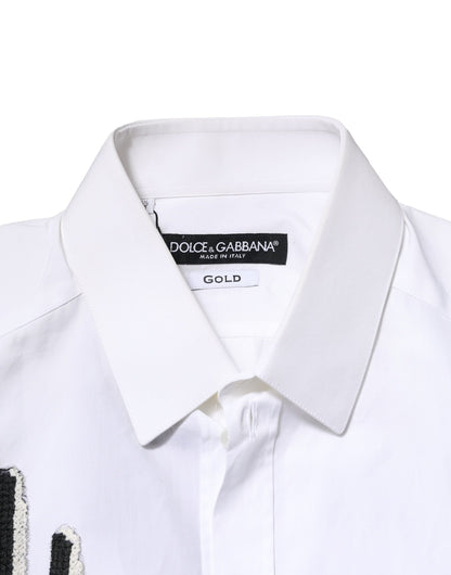 Dolce & Gabbana White GOLD Embroidery Detailed Dress Shirt
