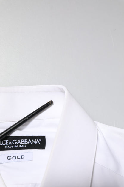 Dolce & Gabbana White GOLD Embroidery Detailed Dress Shirt