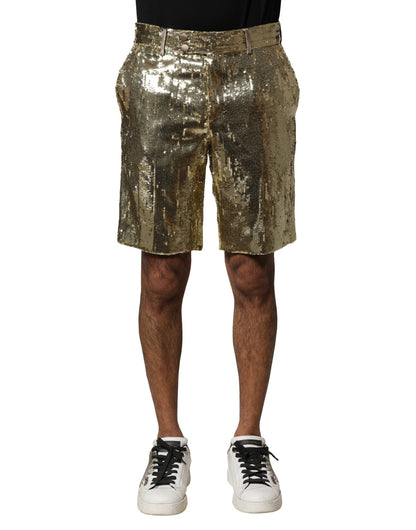 Dolce &amp; Gabbana – Bermudashorts aus Polyester mit goldenen Paillettenverzierungen