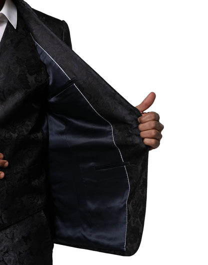 Dolce &amp; Gabbana – Schwarzer, einreihiger Jacquard-Anzug, 3-teilig