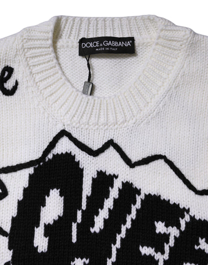 Dolce &amp; Gabbana – Weißer Pullover aus Wollstrick mit Rundhalsausschnitt
