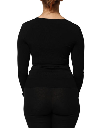 Dolce &amp; Gabbana – Schwarzes Pullover-Oberteil mit eckigem Ausschnitt und langen Ärmeln