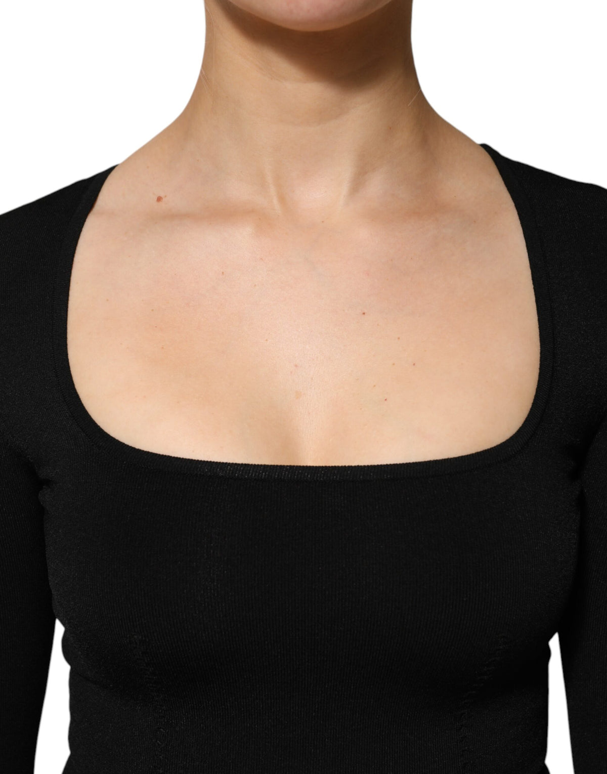 Dolce &amp; Gabbana – Schwarzes Pullover-Oberteil mit eckigem Ausschnitt und langen Ärmeln