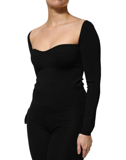 بلوزة دولتشي آند غابانا سوداء من الفيسكوز بأكمام طويلة