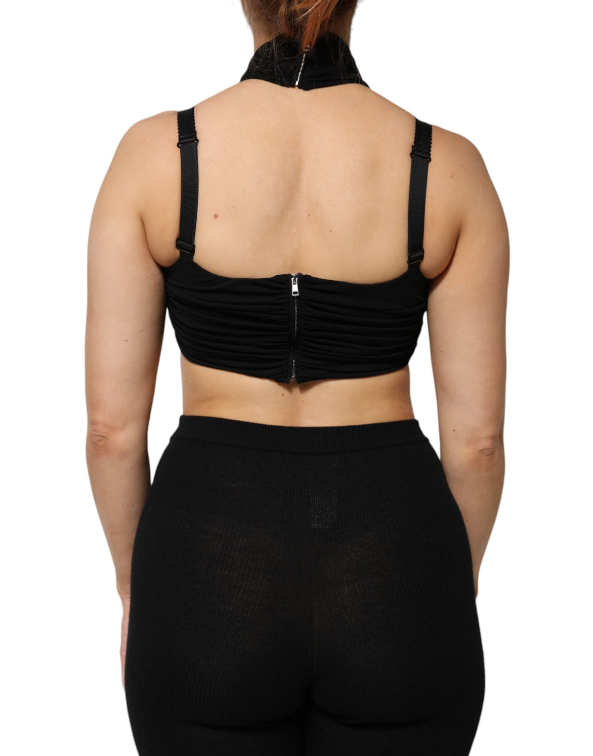 Dolce &amp; Gabbana – Schwarzes, kurzes Neckholder-Bustier-Oberteil aus Viskose