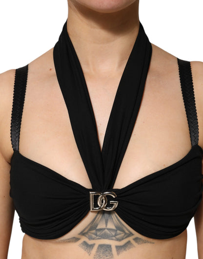 Dolce &amp; Gabbana – Schwarzes, kurzes Neckholder-Bustier-Oberteil aus Viskose