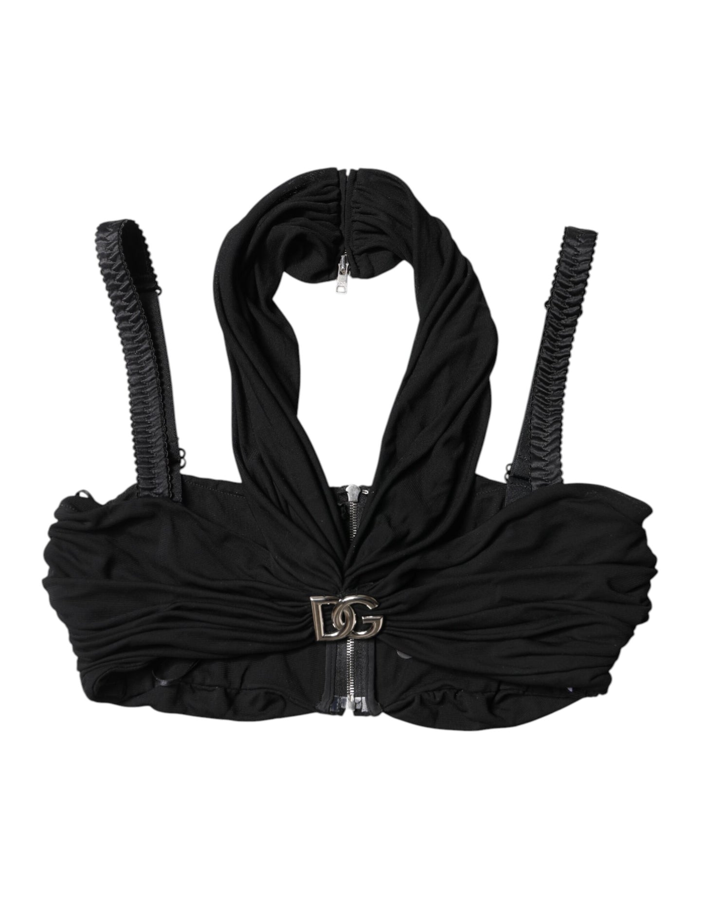 Dolce &amp; Gabbana – Schwarzes, kurzes Neckholder-Bustier-Oberteil aus Viskose