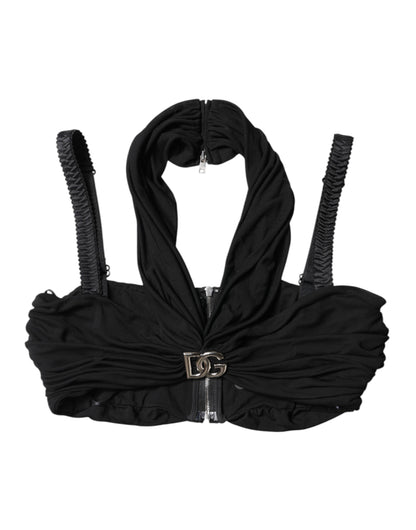 Dolce &amp; Gabbana – Schwarzes, kurzes Neckholder-Bustier-Oberteil aus Viskose