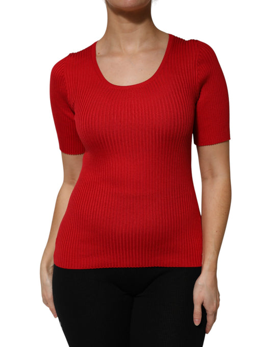 Dolce &amp; Gabbana – Rotes Pullover-Oberteil mit Rundhalsausschnitt und kurzen Ärmeln