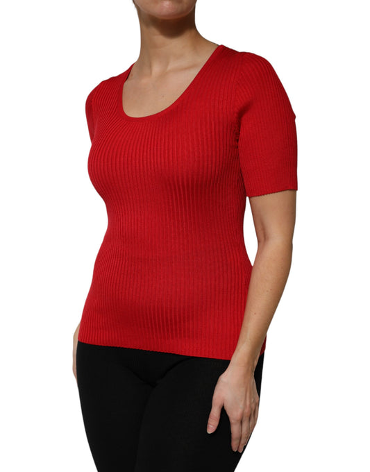 Dolce &amp; Gabbana – Rotes Pullover-Oberteil mit Rundhalsausschnitt und kurzen Ärmeln