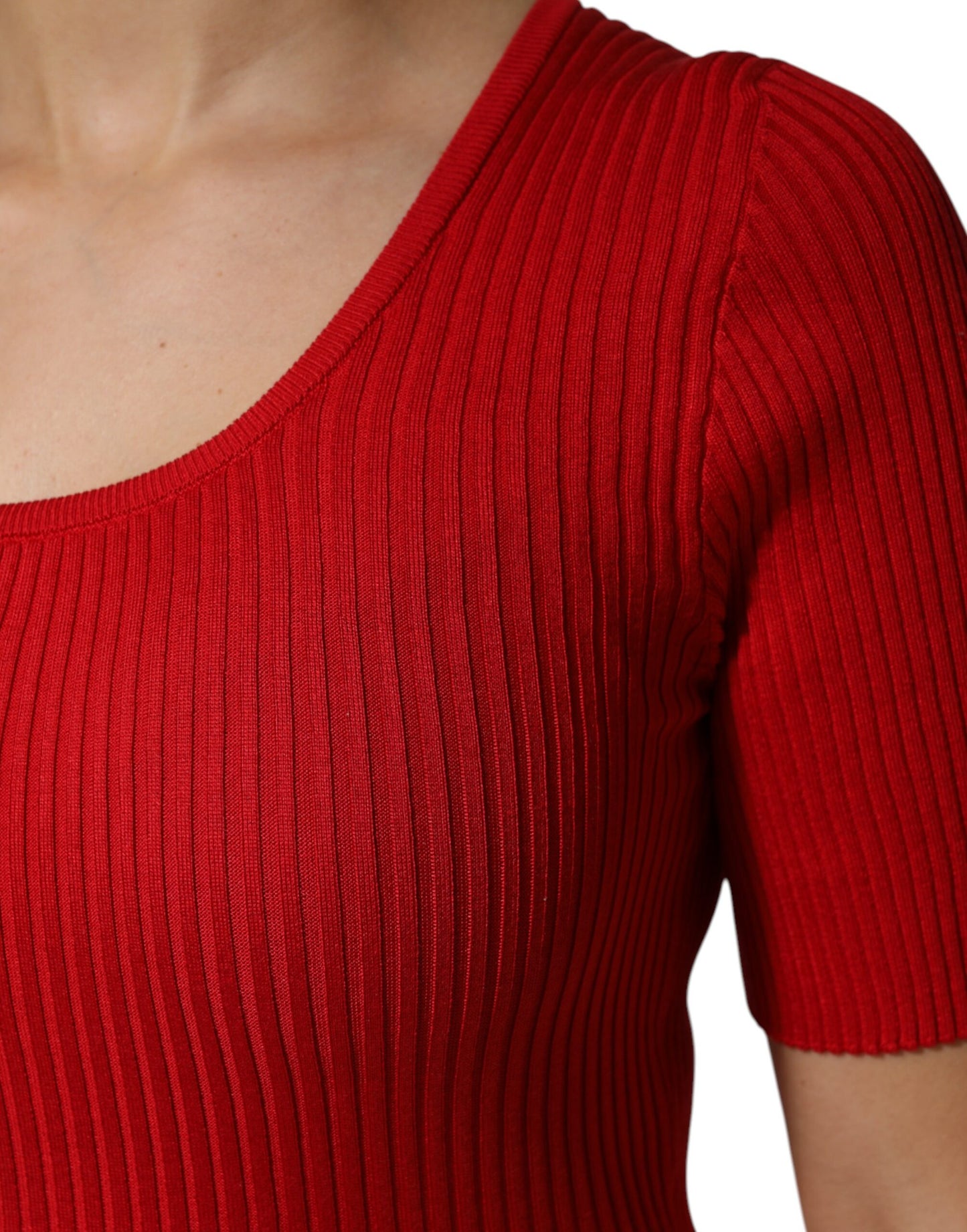 Dolce &amp; Gabbana – Rotes Pullover-Oberteil mit Rundhalsausschnitt und kurzen Ärmeln