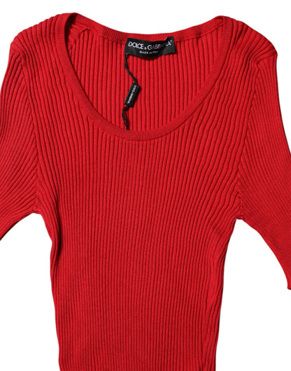 Dolce &amp; Gabbana – Rotes Pullover-Oberteil mit Rundhalsausschnitt und kurzen Ärmeln