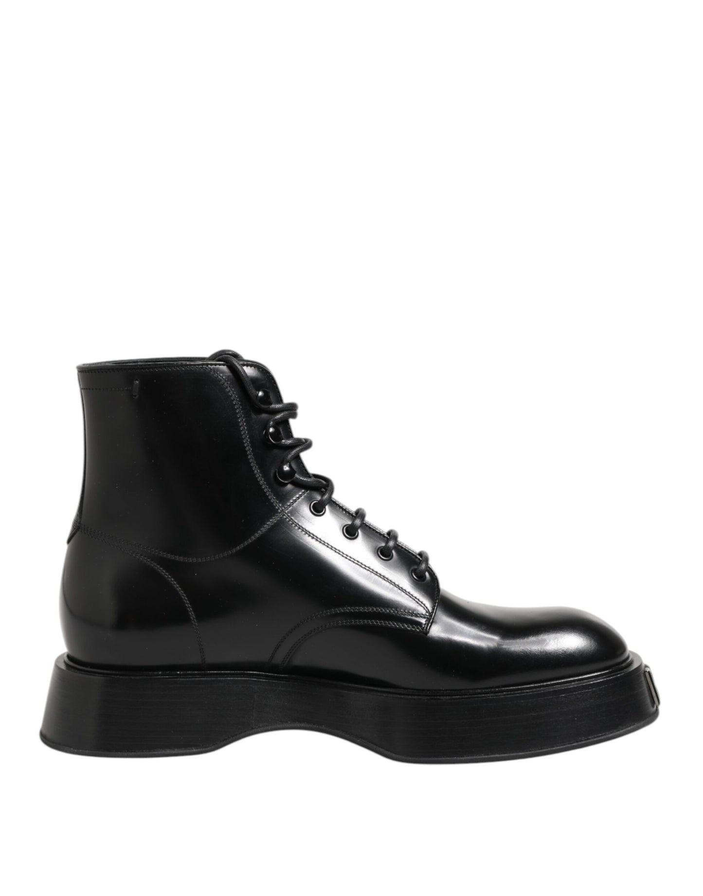Dolce & Gabbana Black Leather Logo Ankle Boots Lace Up Shoes