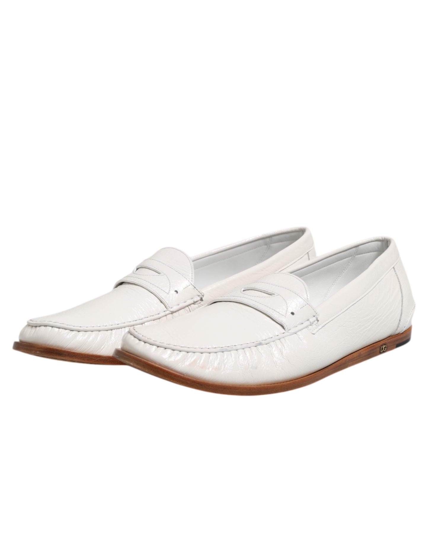 Dolce & Gabbana White Leather Loafers Moccasins Slip On Shoes