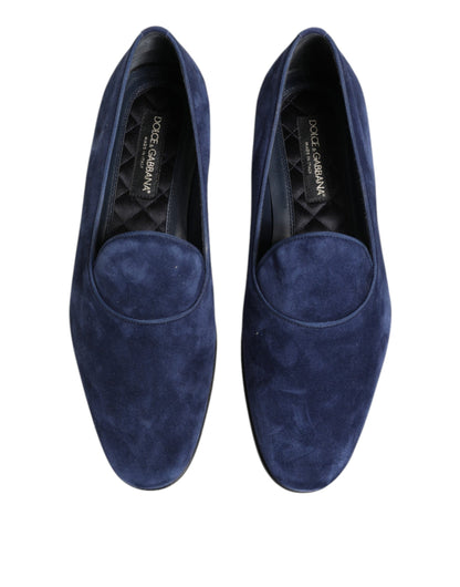 Dolce &amp; Gabbana – Blaue Loafer aus Samt mit DG-Logo, formelle Schuhe