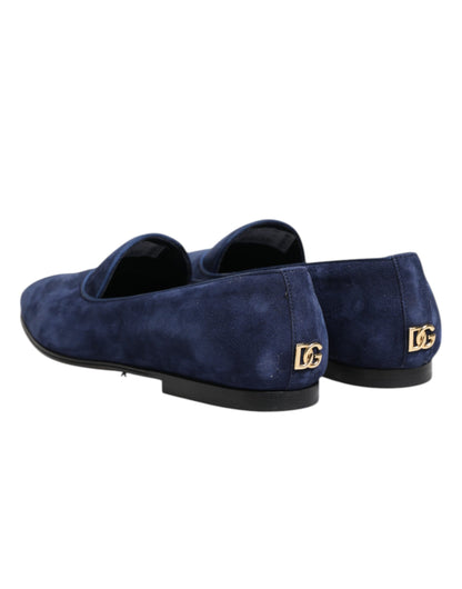 Dolce &amp; Gabbana – Blaue Loafer aus Samt mit DG-Logo, formelle Schuhe