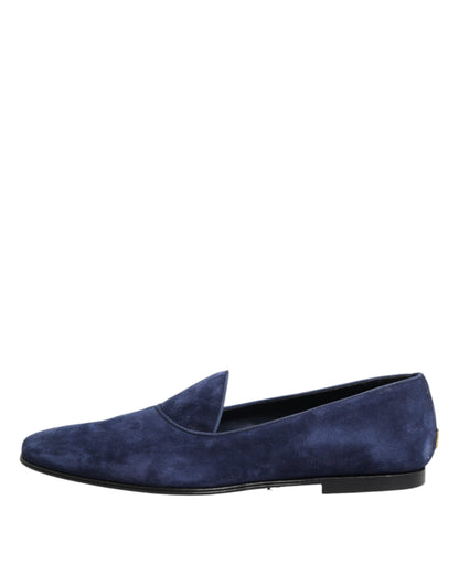 Dolce &amp; Gabbana – Blaue Loafer aus Samt mit DG-Logo, formelle Schuhe