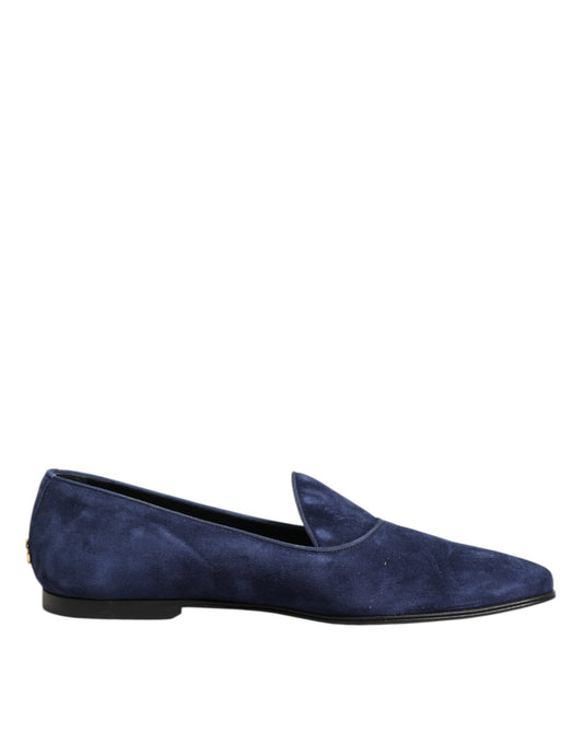 Dolce &amp; Gabbana – Blaue Loafer aus Samt mit DG-Logo, formelle Schuhe