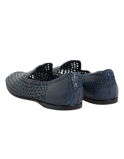 Dolce &amp; Gabbana – Slipper aus gewebtem Leder in Blau