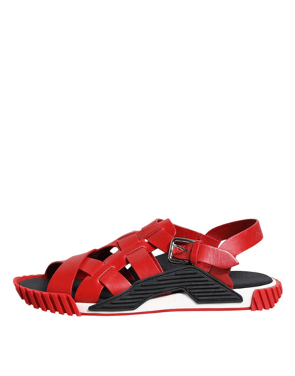 Dolce &amp; Gabbana Rot Schwarz Leder Knöchelriemen Sandalen Schuhe