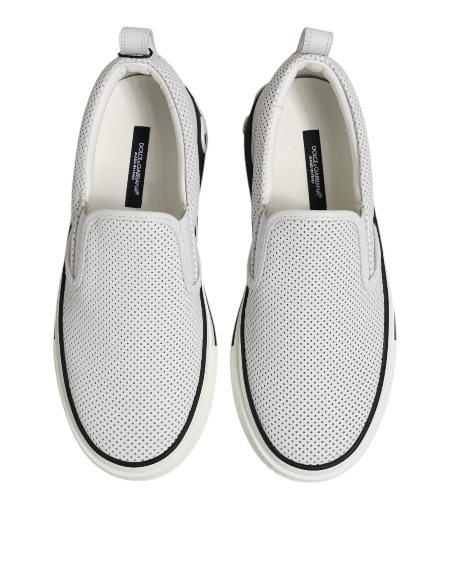 Dolce &amp; Gabbana – Slip-On-Sneakers aus weißem gepunktetem Leder für Herren