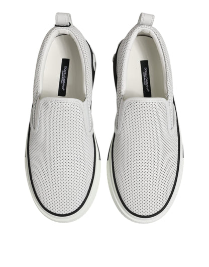 Dolce &amp; Gabbana – Slip-On-Sneakers aus weißem gepunktetem Leder für Herren