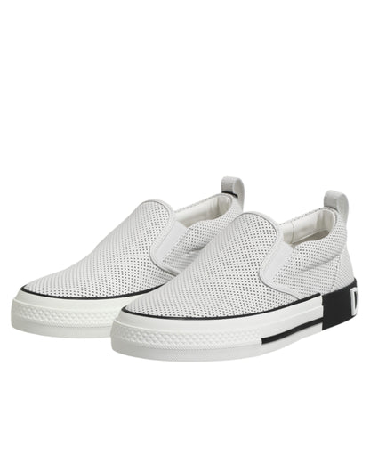 Dolce &amp; Gabbana – Slip-On-Sneakers aus weißem gepunktetem Leder für Herren