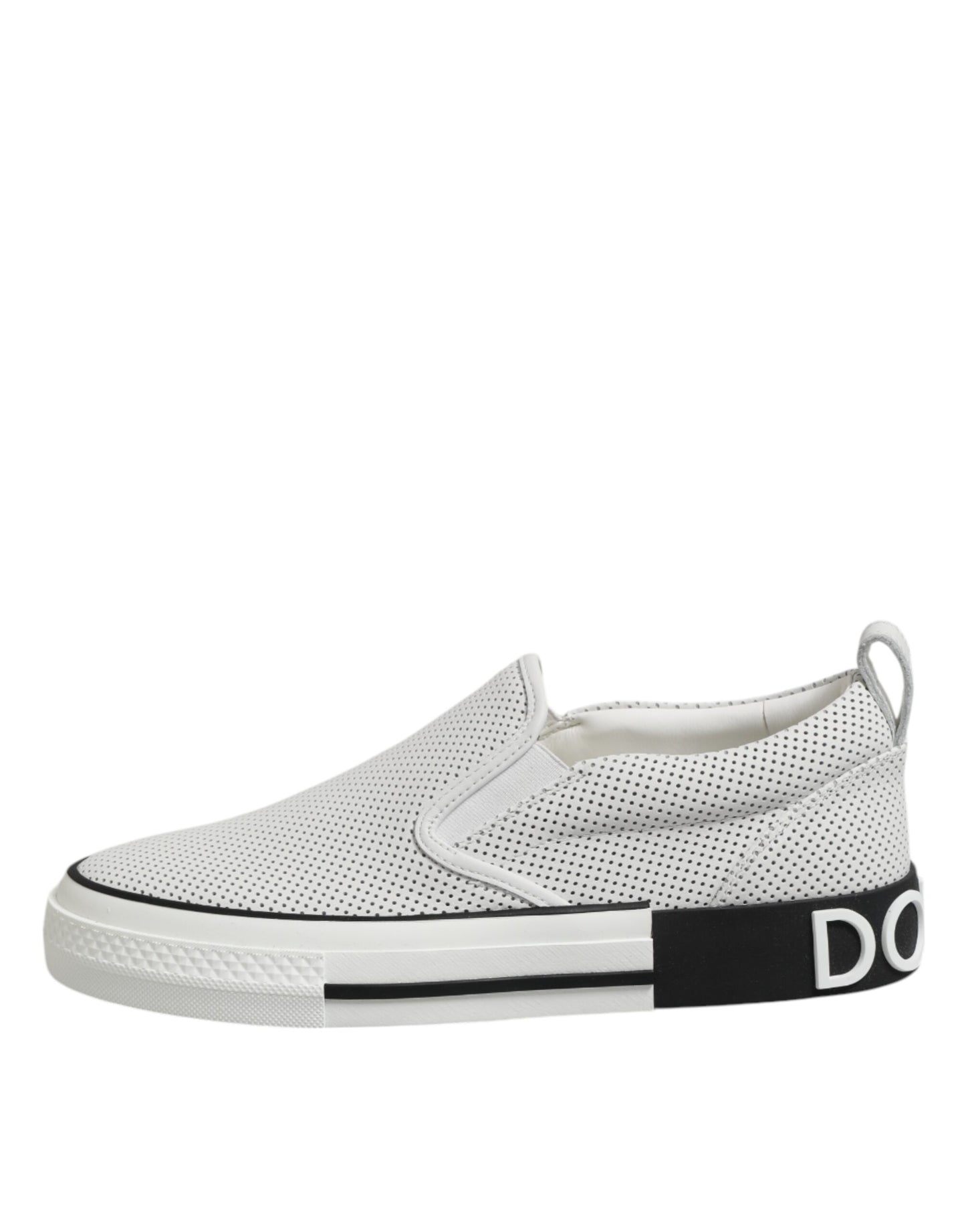 Dolce &amp; Gabbana – Slip-On-Sneakers aus weißem gepunktetem Leder für Herren