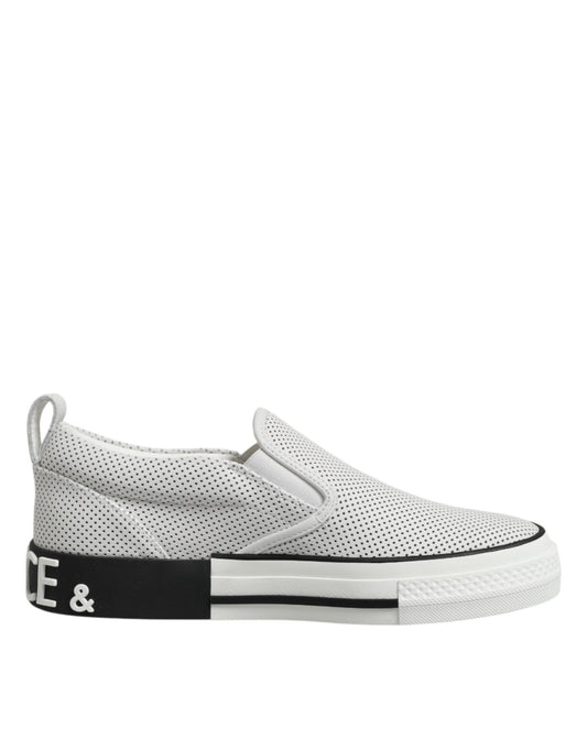 Dolce &amp; Gabbana – Slip-On-Sneakers aus weißem gepunktetem Leder für Herren