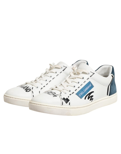 Dolce & Gabbana White Leather Printed Low Top Sneakers Shoes