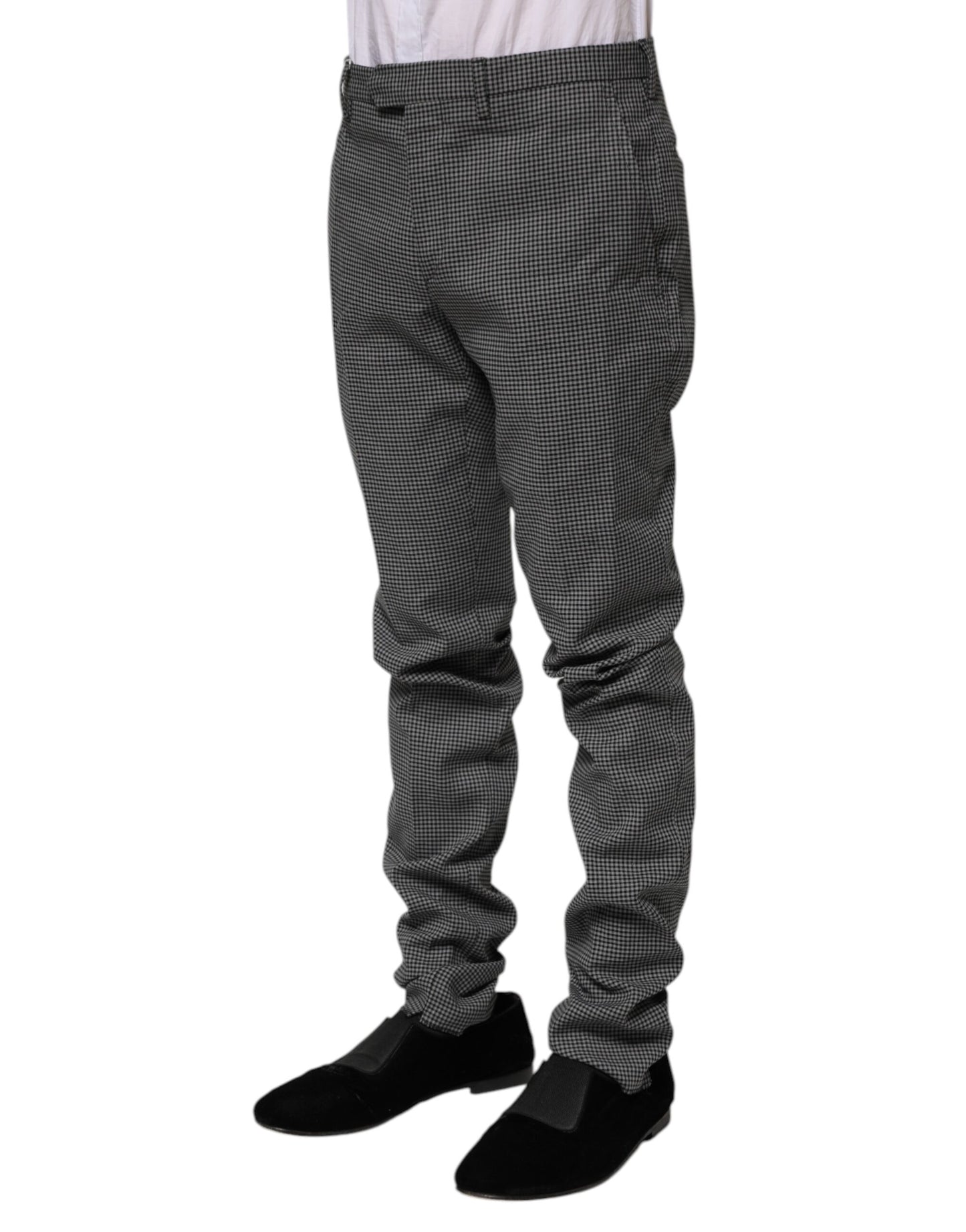 BENCIVENGA Schwarz-weiß karierte, schmal zulaufende Anzughose