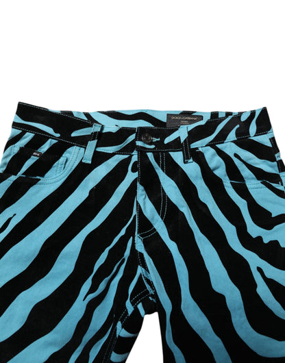 Dolce &amp; Gabbana – Blau-schwarz gestreifte Skinny-Jeans