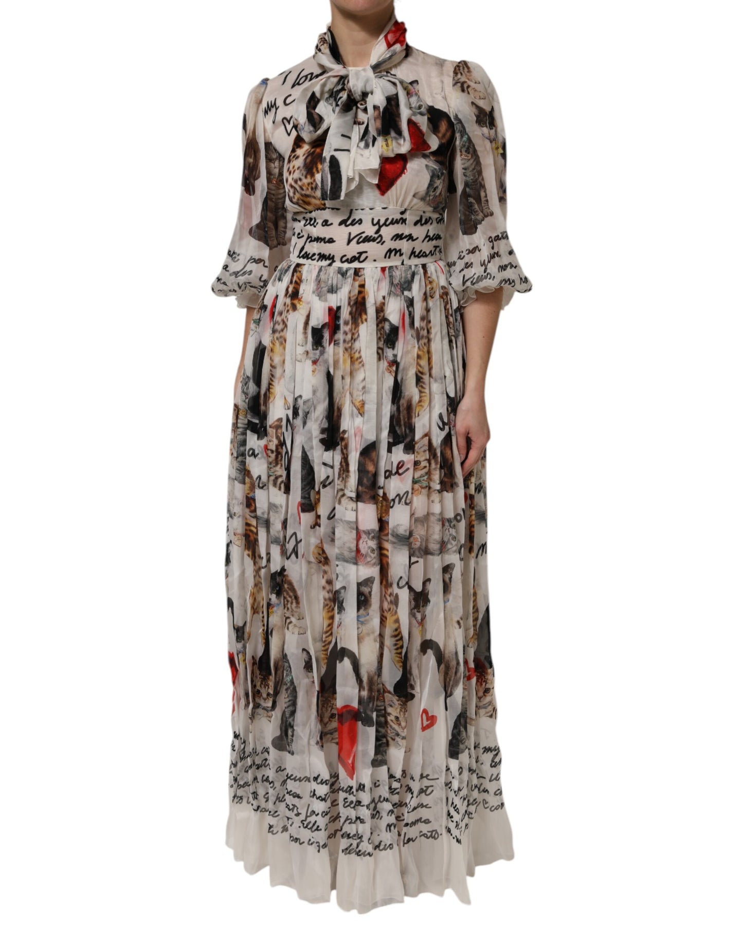 Dolce &amp; Gabbana Mehrfarbiges Ascot-Maxikleid aus Seide mit Animalprint