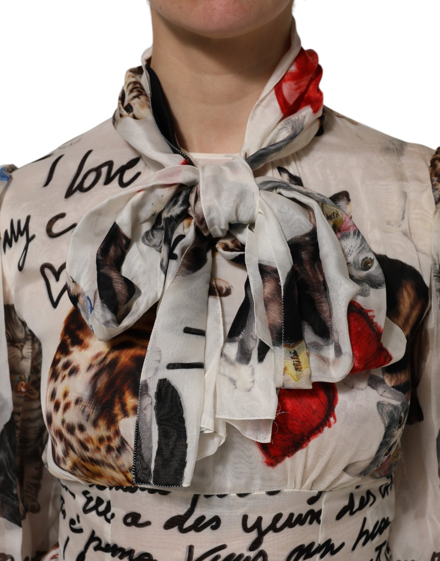 Dolce &amp; Gabbana Mehrfarbiges Ascot-Maxikleid aus Seide mit Animalprint